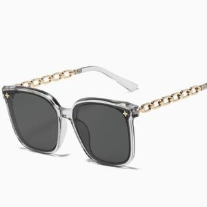 Clear Frame Sunglasses with Gold Chain Temples - Women
